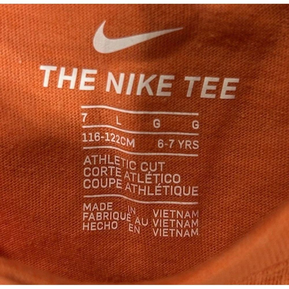 The Nike Tee Size Large Boys Orange‎ Printed Short Sleeve Athletic T-Shirt